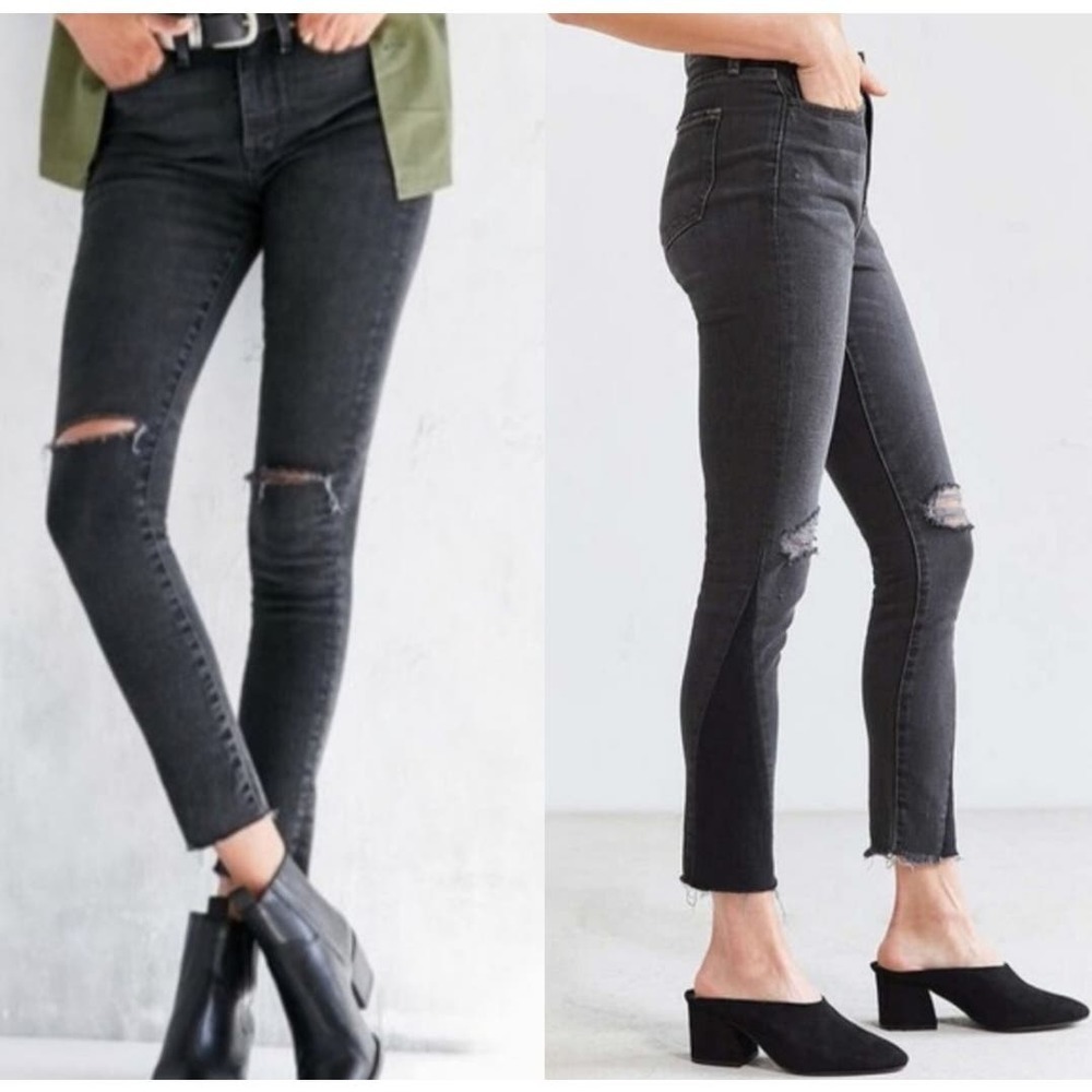 UO BDG‎ Twig High-Rise Distressed Ankle Black Denim Jeans Size 28